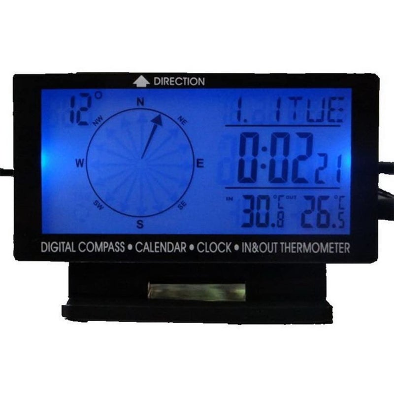 Maso Digital Car Thermometer Black with Blue Backlight Compass Clock with Large LCD 3.9inch - Image 1